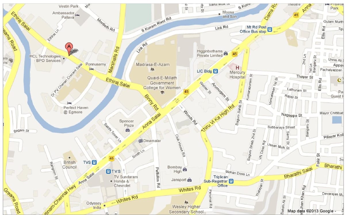 Anna Salai Chennai arată hartă
