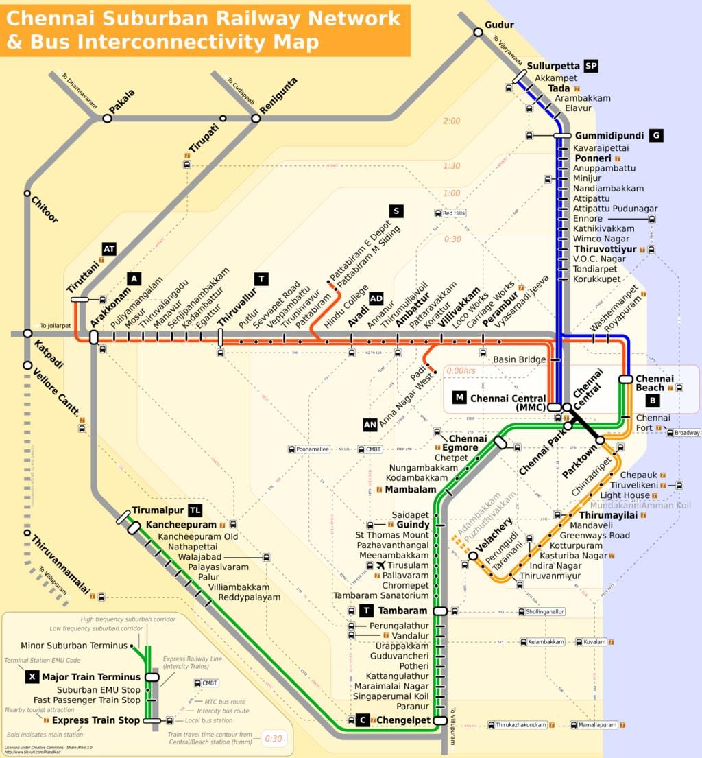 Oraș Chennai arată hartă cu trasee de autobuz