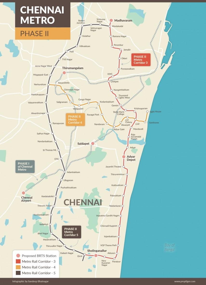 metro rail Chennai harta traseu faza 2