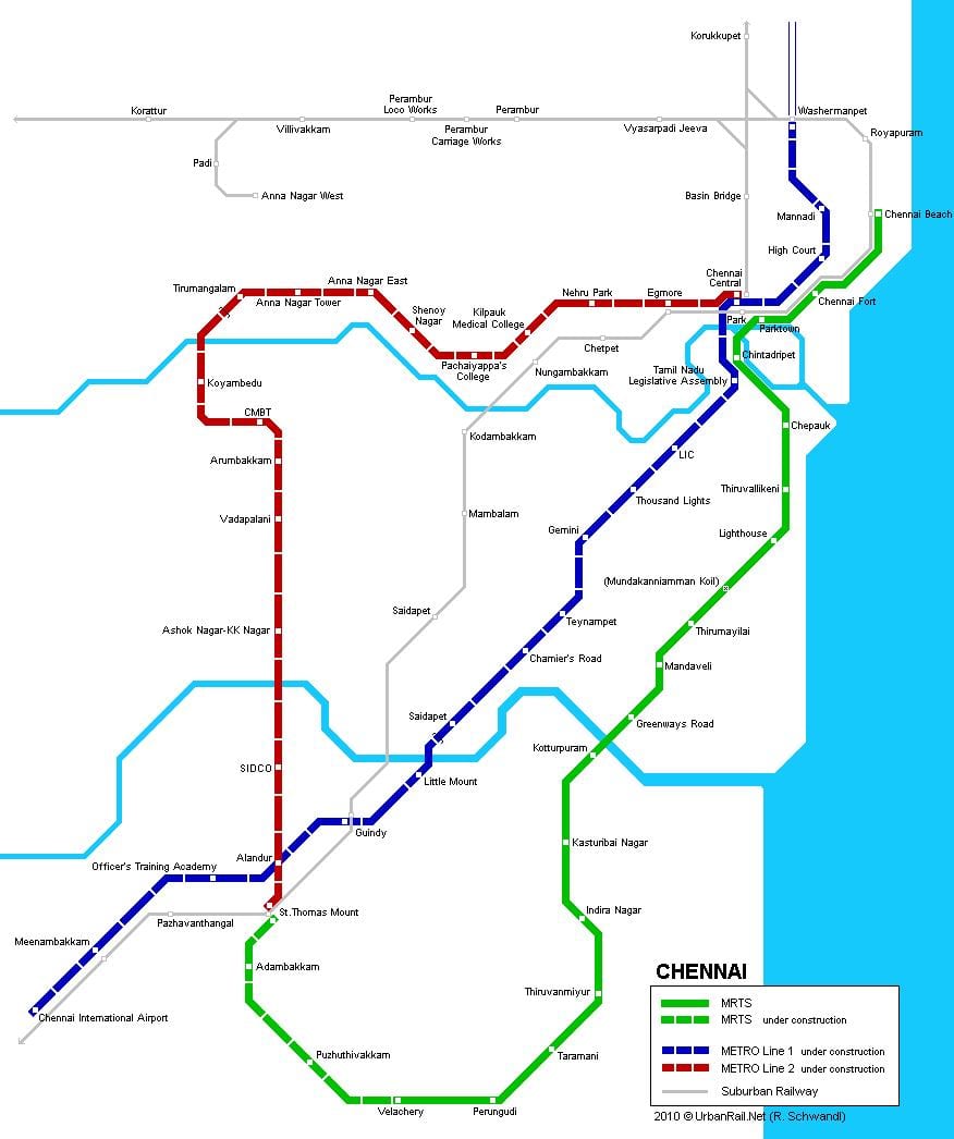 Chennai stații de metrou hartă