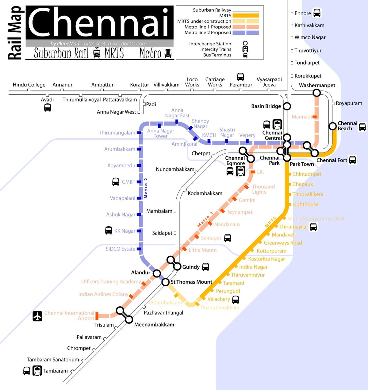 metro rail ruta Chennai arată hartă