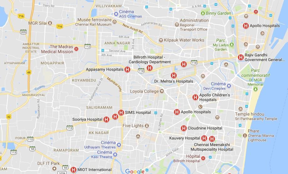 harta Chennai Spitale