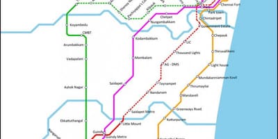 Chennai tren local, harta rutelor